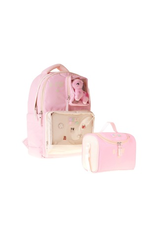 Calacilo Kız Çocuk İlkokul Sırt Çantası Ve Beslenme Seti - K-pop Pink Pembe Peluş Aksesuarlı Pembe Setcc-c4107b