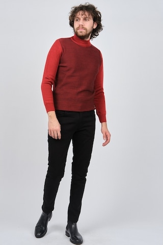 Çizgi Triko Erkek Yarım Balıkçı Yaka Desenli Kazak 42564229 Bordo Bordo