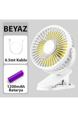 3 Kademe Şarjlı Mandallı 360 Taşınabilir Fan Vantilatör Jh-006 Beyaz