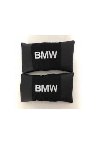Bmw Nakışlı Deri 1 Çift Boyun Yastık Ve 1 Çift Kemer Pedi Siyah