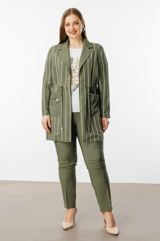 Moda İlgi Kadın Büyük Beden Mono Yaka Çizgili Tunik 40235 Haki Haki