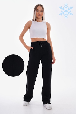 Kallima Çımalı Siyah Kışlık Şardonlu Yüksek Bel Bol Paça Eşofman Siyah