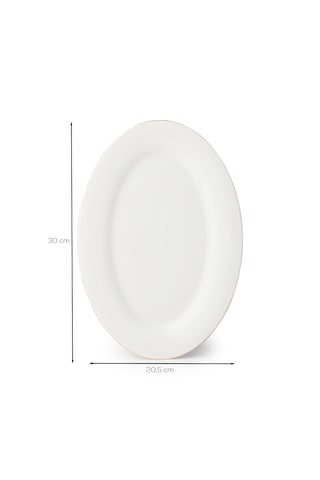 Porsima 4440 Gardenya Porselen Altın Fileli Kayık Tabak Seti - Oval Kahvaltılık Sunumluk Seti 30cm Beyaz