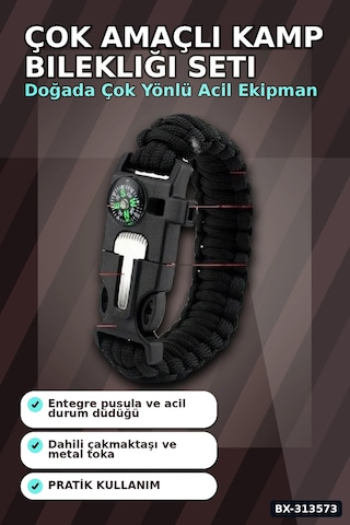 Çok Amaçlı Kamp Bilekliği - Düdük, Çakı, Çakmaktaşı, Ve Paraşüt İpi Dahil Bx-313573