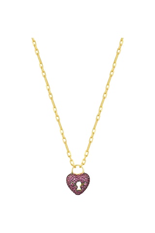 Pembe Taşlı Kilit Kalp Kolye Rose Gold