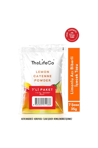 TheLifeCo Lemon Cayenne - Limonlu Acı Biberli İçecek Tozu 5 G x 7 Adet Saşe