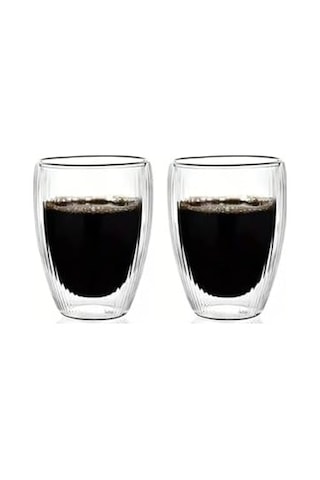Çift Cidarlı Çizgili Cam, Kahve, Latte, Ekspresso, Meşrubat, Su Bardağı, 300 Ml, Cam Bardak, 1 Adet - 12322 Açık Kırmızı