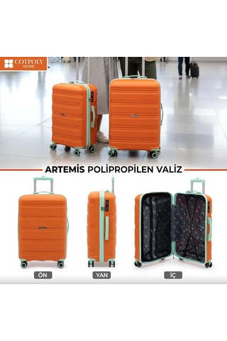 Xmlbayiciniz Cotpoly Büyük Boy Valiz, Polipropilen Valiz, Artemis Darbeye Dayanıklı Bavul Turuncu Büyük Çok Renkli