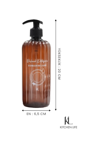 Kitchen Life Plastik Sıvı Sabun Bulaşık Deterjanı Şişesi Sabunluk 2'li 500 ML Amber