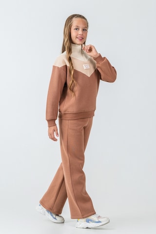 Kız Çocuk Kelebek Detaylı Yarım Fermuarlı 3 İplik Kalın Kışlık Eşofman Takımı Ak4233 Kahverengi