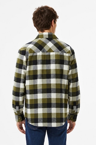 Lacoste Men's Relaxed Fit Button-down Linen Shirt Rahat Kesim Pamuklu Kareli Erkek Gömlek Haki
