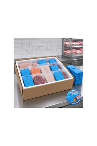 20'li Kilitli Buz Aküsü Seti - Dondurucu Buz Kasedi Ice Box Soğutucu Blok Mavi Beyaz