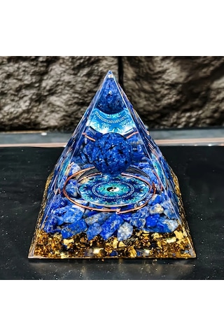 Willowhaven 6cm Doğal Lapis Lazuli Altın Orgoni Piramit Yin Yang Enerji Denge Dekor