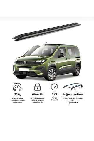 Türkmen Peugeot Rifter Premium Tavan Çıtası Alüminyum Siyah 2019 Ve Sonrası