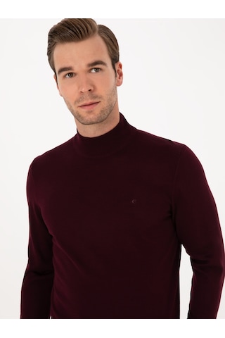 Cacharel Açık Bordo Slim Fit Yün Karışımlı Yarım Balıkçı Basic Triko Kazak