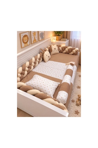 Montessori Cocuk Uyku Seti 100x200 %100 Koton Nevresim 155 215 Cm, Lastikli Çarşaf Kahverengi