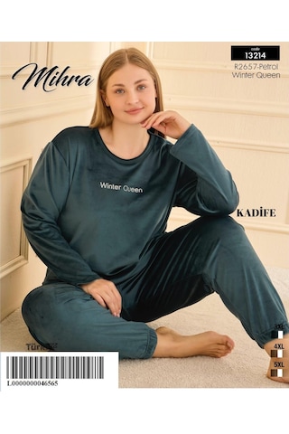 Mihra Kadın Kışlık Bisiklet Yaka Kadife Battal Pijama Takımı 132214p - 1 Adet Petrol