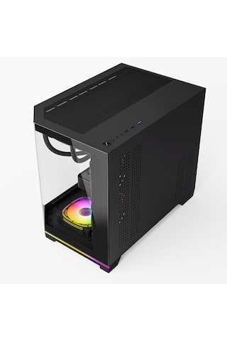 Atheron Lion Panoramik Siyah Gaming Kasa 6x120mm Argb Fanlı 360mm Sıvı Soğutma Destekli Temperli Cam