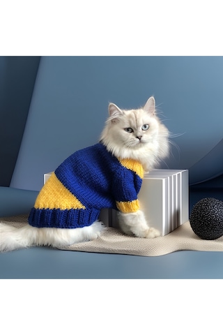 Kedi Ve Köpek İçin Sarı Lacivert Taraftar Kazak