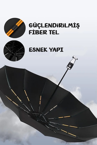 Fithome 10 Tel Rolls Royc Model Aç Kapa Rüzgarda Kırılmaz Fiber Şemsiye Düz Siyah