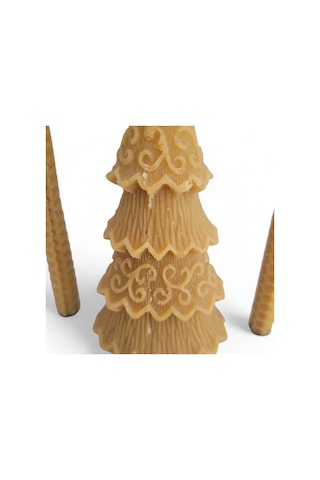 Bal Mumu Çam Ağaçlı Üç'lü Mum Seti Sarı