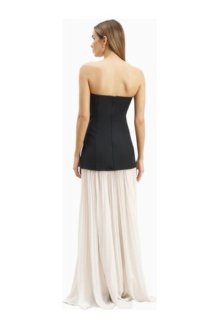 United Colors Of Benetton Because Of Alice Structured Bodice Gown Pleated Maxi Length Formal Dress Kadın Elbise Krem - Siyah