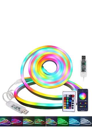 3 Metre Rgb Neon Led Şerit Işık Bluetooth - Kumandalı Ambiyans Işığı- Tv Ledi Çok Renkli