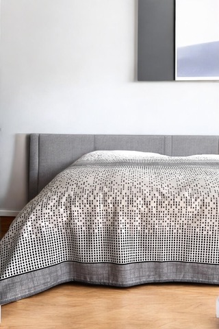 Alla Turca Çift Kişilik Modern Mozaik Desenli Pike Gri 200x240 Cm %100 Pamuk Gri - Beyaz