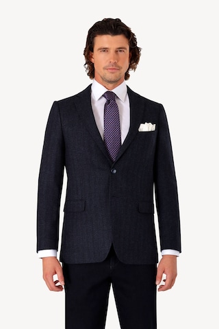 Erkek Lacivert Kışlık Yünlü Regular Fit Desenli Tek Ceket Lacivert
