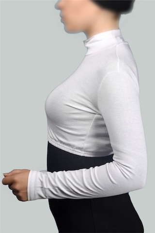 Altobeh Uzun Kol Balıkçı Yaka Boğazlı Likralı Penye Kadın Yarım Body - Beyaz