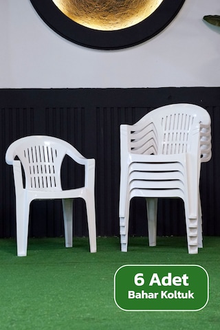 Plastik Bahar Kollu Bahçe Balkon Koltuk Beyaz 6 Adet Beyaz