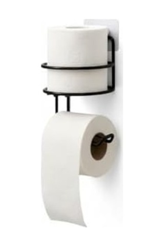 Yapışkanlı Tuvalet Kağıtlığı Mat Siyah Metal Tuvalet Kağıt Tutacağı Ve Yedek Standı, Delmeden Montaj, Suya Dayanıklı Banyo Organizeri Yuvarlak 16.5 x 12.2 x 11.2 CM