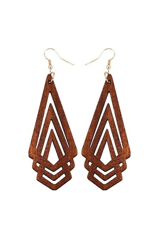 1 Çift Doğal Ahşap Küpe Geometik İçi Boş Üçgen Kişilik Kadın Için Basit Moda Takı, Metal Renk: Kahverengi