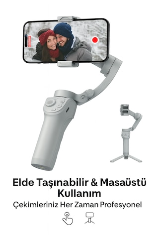 Otomatik Yüz Takipli Telefon Gimbal 330 Döner, Tripod Destekli