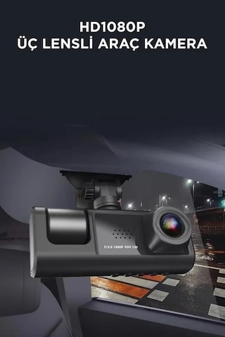 1080p Araç İçi 3 Kameralı Lcd Ekranlı Gece Görüşlü , G-sensör , Geri Görüş Kamera
