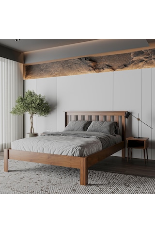 Shark New Ahşap Ceviz Karyola Kolay Kurulum-729 Çift Kişilik