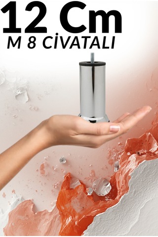 Klc 4 Adet M8 İnce Diş Krom Metal Mobilya Ayağı - Kanepe, Baza, Koltuk Yükseltme Ayağı 12 Cm Gri Gri
