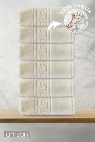 6'lı Greek Krem El Havlusu - 50x90 Cm, 225 Gr, %100 Pamuk, Spa Ve Otel Havlusu, Günlük Kullanıma Uygun Krem