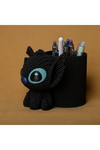 3d Baskı Knitted Kalemlik - Sevimli Karakterli Masaüstü Kalem Organizeri-siyah Çok Renkli