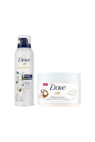 Dove Dove Macademia Fındığı & Pirinç Sütü Vücut Peeling 225 ML + Deeply Nourishing Duş Köpüğü 200 ML