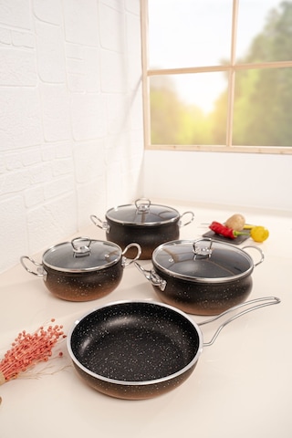 Çarşıdayız 9 Parça Demir Kulp Siyah Granit Tencere Seti - 24 Cm Siyah