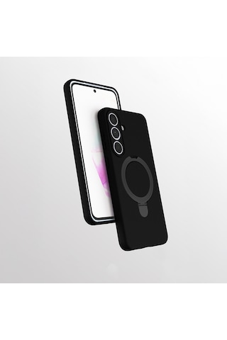 Samsung Galaxy Uyumlu S24 Fe Kılıf M-safe Şarj Özellikli Standlı Zore Samara Kapak Siyah