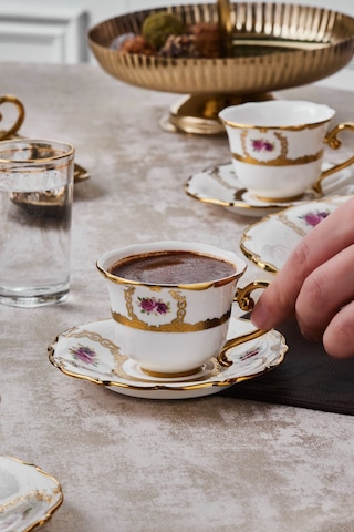 Karaca Royal Bone Elizabeth 6 Kişilik Kahve Fincan Takımı 90 Ml