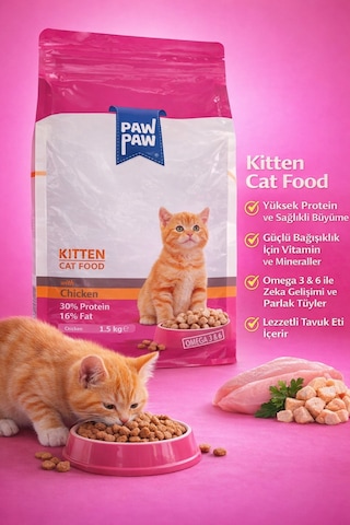 Kitten Tavuklu Yavru Kedi Maması 1.5 Kg Yüksek Protein Omega 3&6