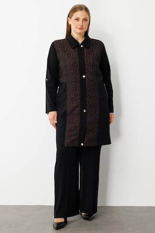 Moda İlgi Kadın Büyük Beden Ön Kapama Çıtçıtlı Fermuarlı Gofre Kumaş Tunik 0017 Bordo Bordo