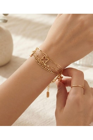 Altın Görünümlü Detaylı Paslanmaz Bileklik Gold