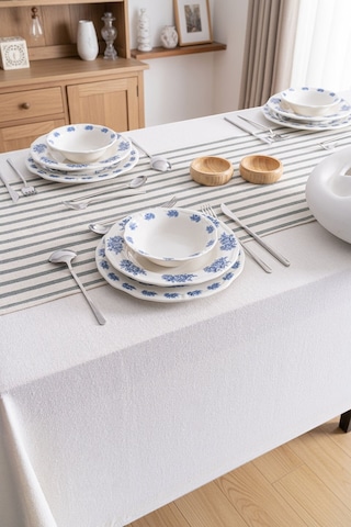 Yeşil Çizgili Keten Runner 40x140 Cm - Yumuşak Dokulu Yeşil