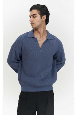 Mai Collection Mai Studios Co. Magnus Polo Yaka İndigo Erkek Triko Kazak İndigo