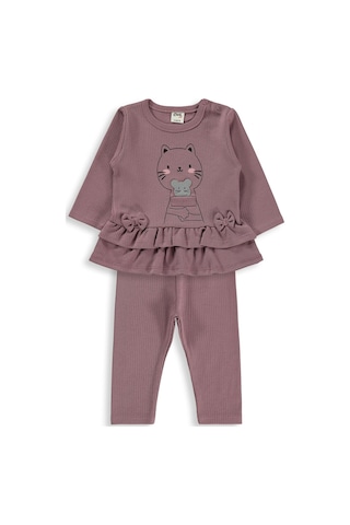 Civil Baby Kedi Baskılı 6-18 Ay Takım - Kahve
