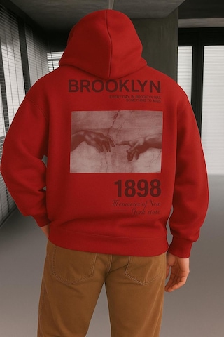 Benroma 3 İplik Penye Brooklyn Baskılı Sweatshırt Kırmızı